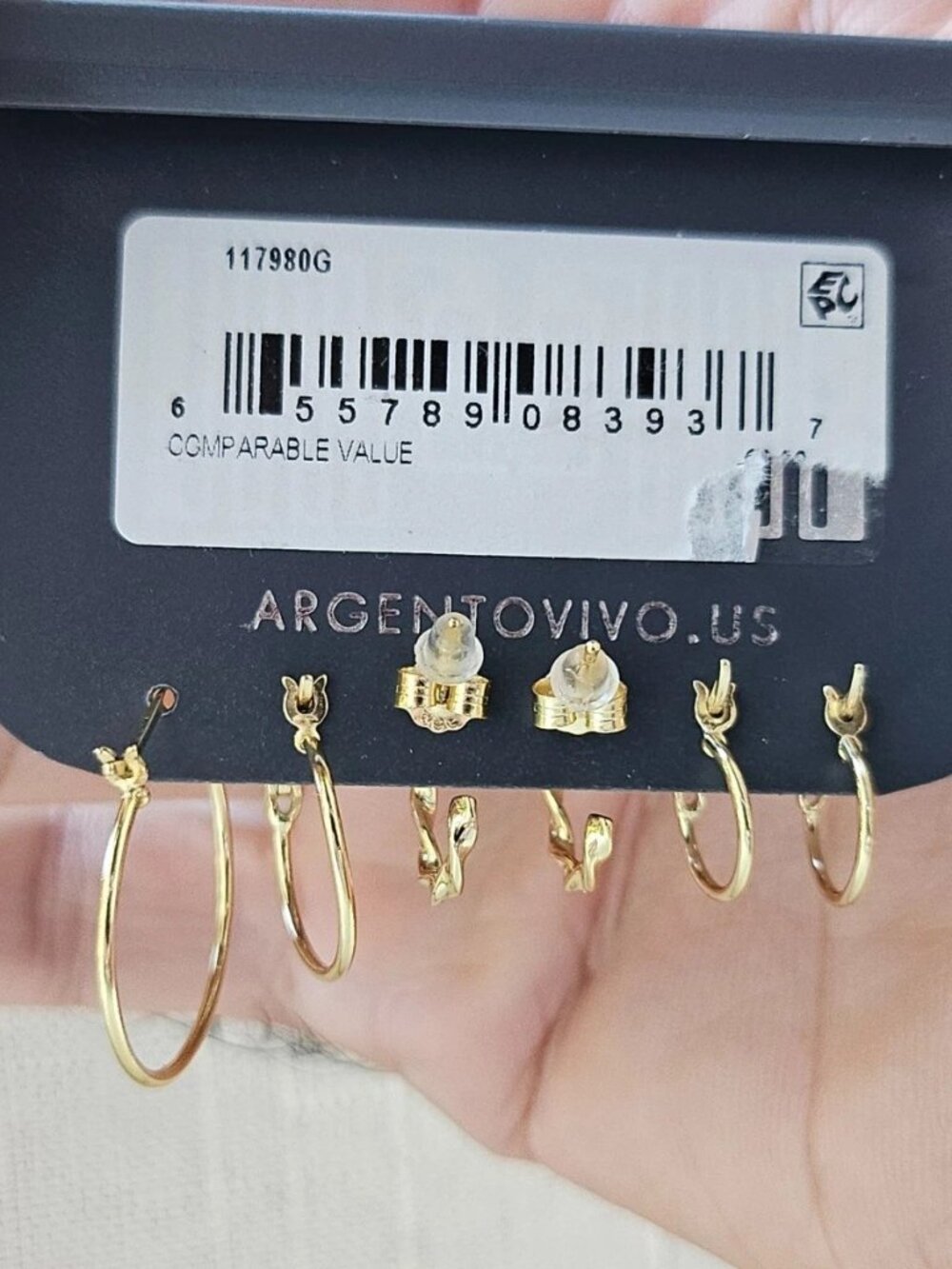 Argento Vivo Women Earrings Gold Plated over Sterling silver Jewelry Set of 3 - Picture 11 of 12